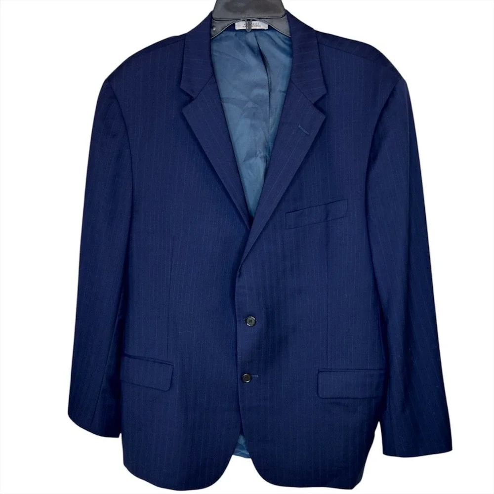 Hickey Freeman Blazer Suit Jacket Milburn II 46R 46 Regular Navy Pinstripe Wool
